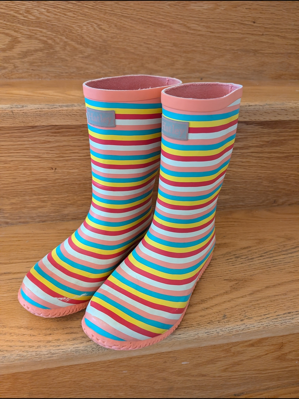 Kids Rainbow Stripe Rain Boots - Pink